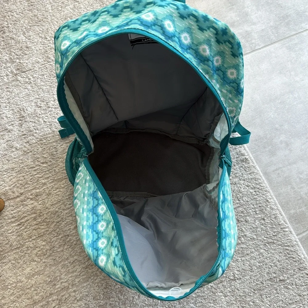 Gently Used- Lands' End Classmate Girls Turquoise Patterned Embroidered Backpack